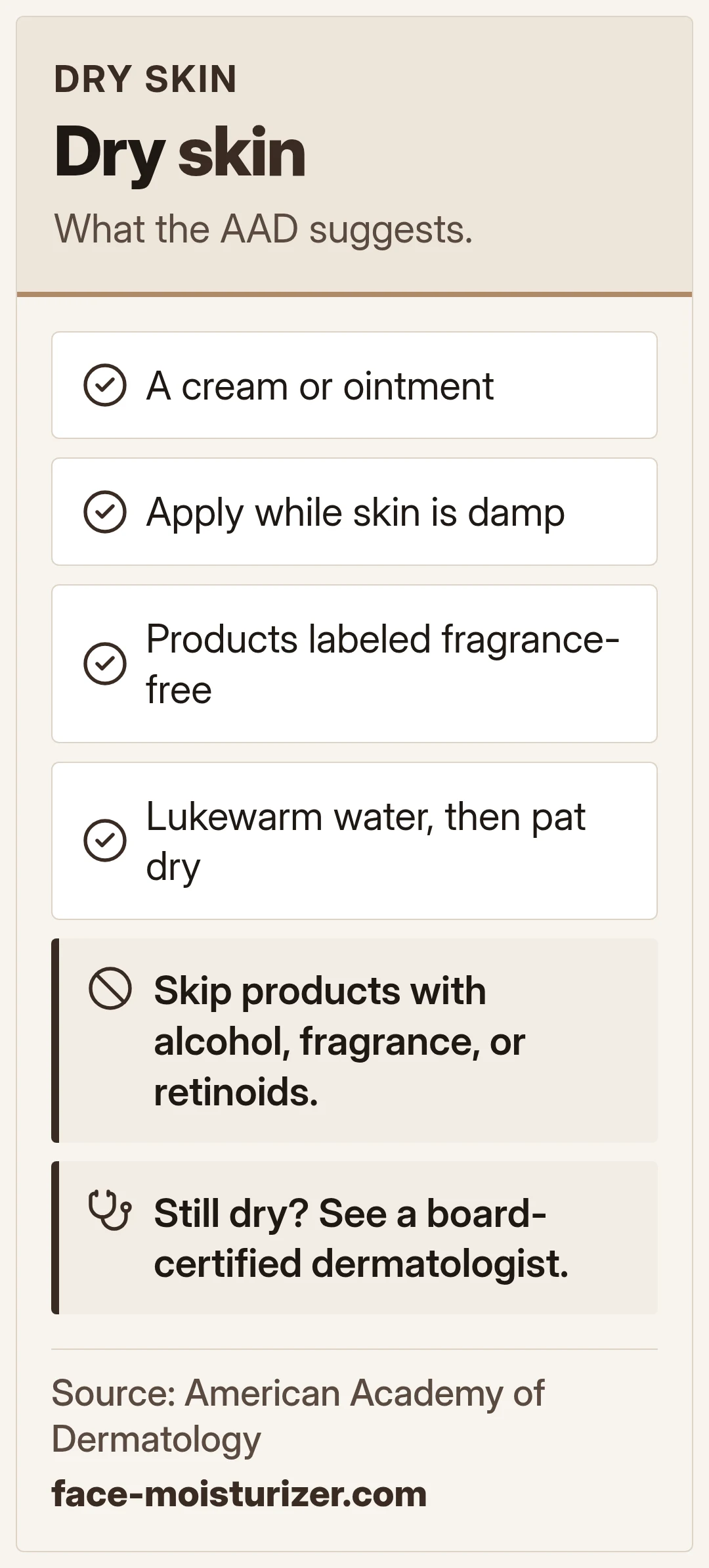 Dry skin. What the AAD suggests.
