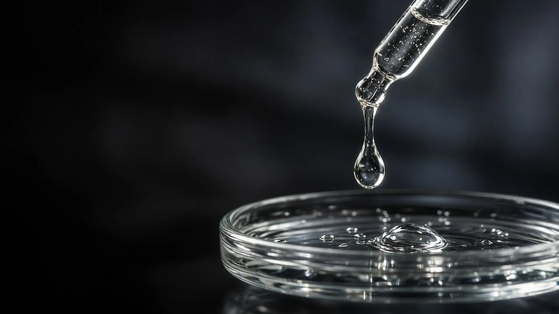A glass dropper releasing a drop of clear gel