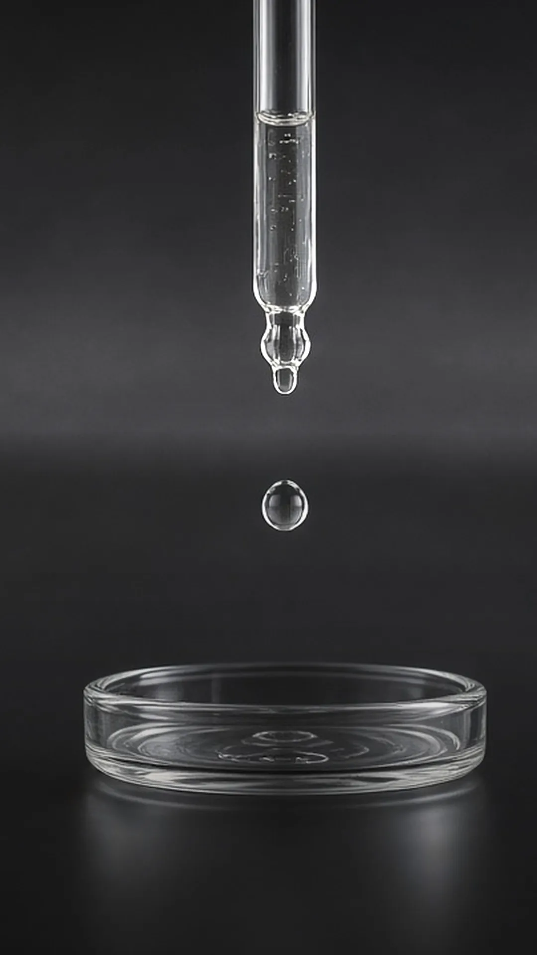 A glass dropper releasing a drop of clear gel