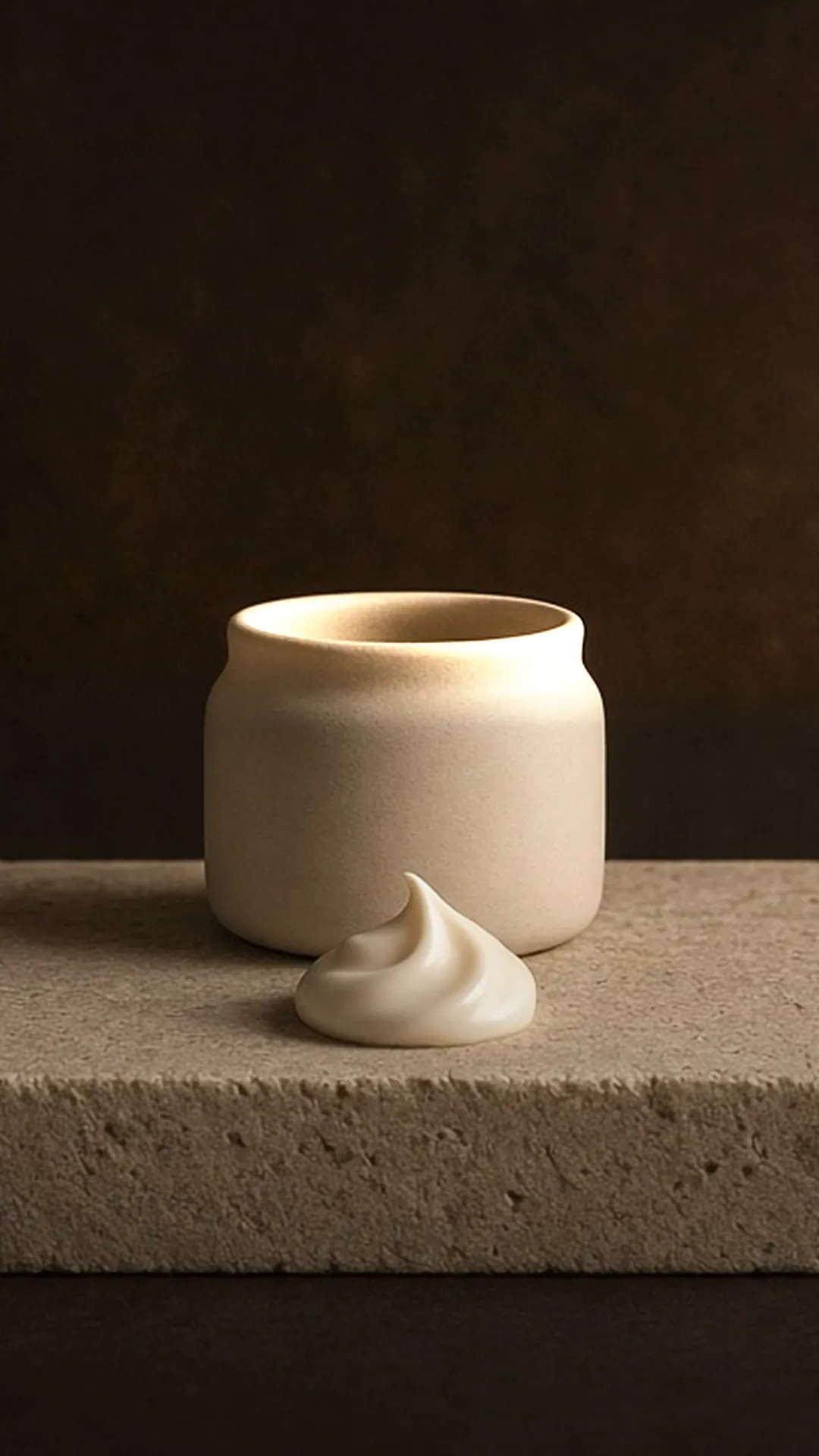 A dollop of ivory cream beside an open jar