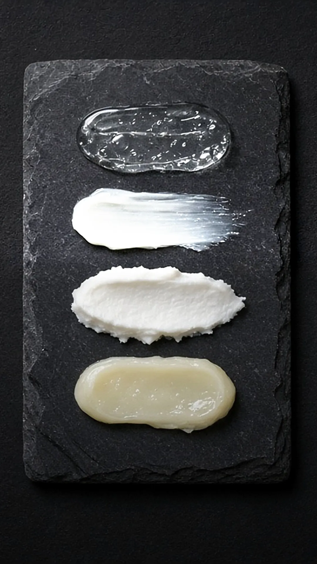 Four smears of texture on a slate board